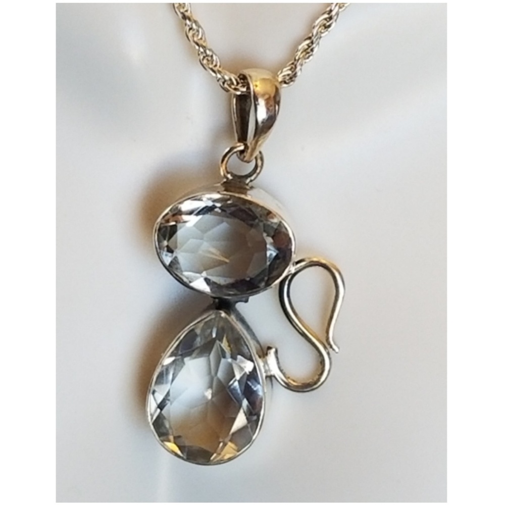 Genuine 10ct White Topaz Cat Pendant 1.65" long